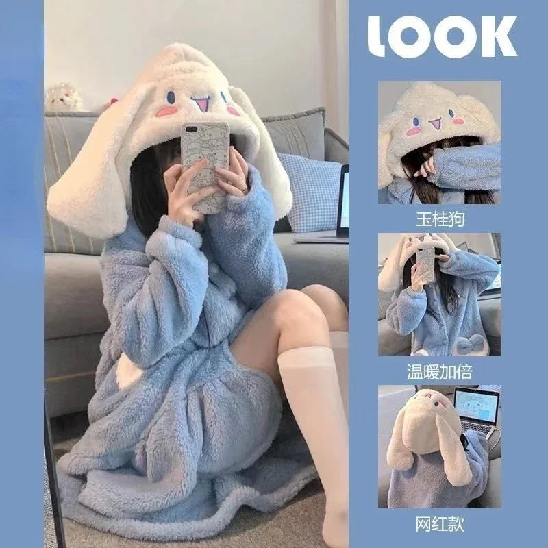 Lotso cinnamoroll cute kawaii plus velvet thickened coral velvet pajamas personality trend cartoon loose winter one-piece pajama