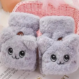 Winter Fingerless Flip Glove Cartoon Cat Thick Lining Fluffy Warm Mittens Cold Autumn Polyester Plush Half Finger Flip Gloves