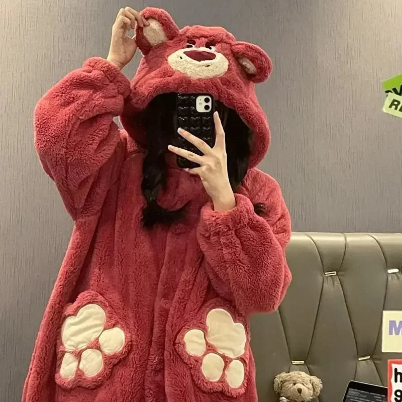 Lotso cinnamoroll cute kawaii plus velvet thickened coral velvet pajamas personality trend cartoon loose winter one-piece pajama