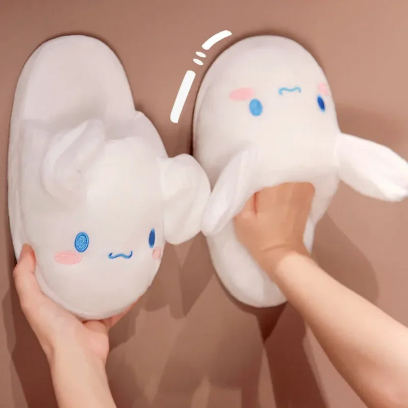 Kawaii Cinnamoroll Cotton Slippers Anime Sanrios Winter Home Cute Couple Plush Thicken Keep Warm The Ears Move Slippers New