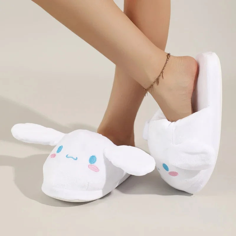 Kawaii Cinnamoroll Cotton Slippers Anime Sanrios Winter Home Cute Couple Plush Thicken Keep Warm The Ears Move Slippers New